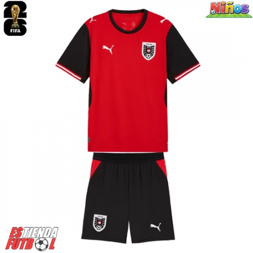 Austria Primera Equipación Niños Mundial 2026 Manga Corta (+ Pantalones cortos)